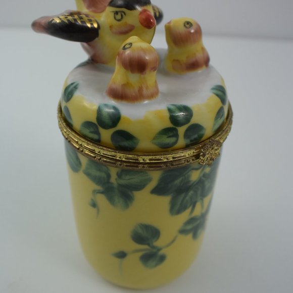 2 Bombay Hinged Candle Holders Trinket Boxes Blue Iris & Bird w Babies LIKE NEW! - Picture 5 of 15